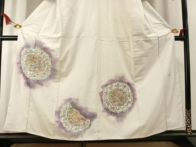 平和屋着物●訪問着　紬地　作家物　吉祥花文　金彩　正絹　逸品　AABK1568fy