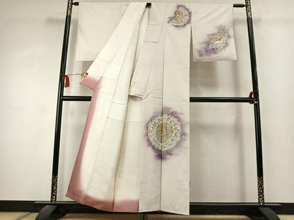 平和屋着物●訪問着　紬地　作家物　吉祥花文　金彩　正絹　逸品　AABK1568fy