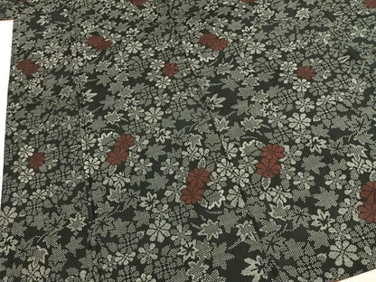 平和屋着物●本場大島紬　草花文　黒地　正絹　逸品　AABK1570fy