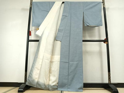 平和屋着物●結城紬　色無地　水色　正絹　逸品　AABK1572fy