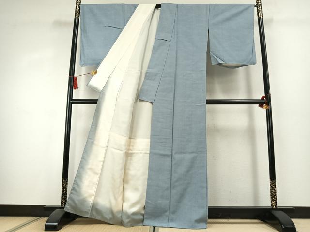 平和屋着物●結城紬　色無地　水色　正絹　逸品　AABK1572fy