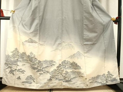 平和屋着物●色留訪問着　紬地　風景文　正絹　逸品　AABK1575fy