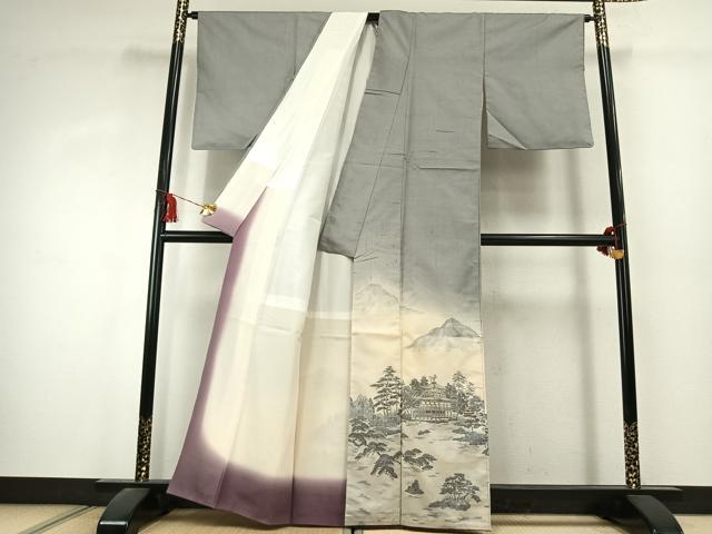 平和屋着物●色留訪問着　紬地　風景文　正絹　逸品　AABK1575fy