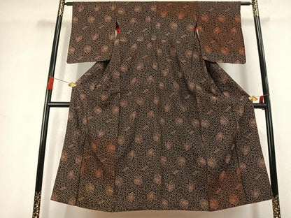 平和屋着物●アンティーク　大正ロマン　訪問着　お召地　乱菊　黒地　正絹　逸品　AABK1580fy