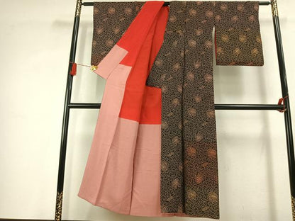 平和屋着物●アンティーク　大正ロマン　訪問着　お召地　乱菊　黒地　正絹　逸品　AABK1580fy