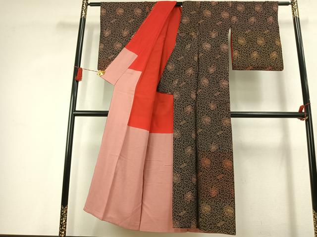 平和屋着物●アンティーク　大正ロマン　訪問着　お召地　乱菊　黒地　正絹　逸品　AABK1580fy