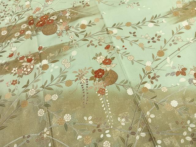 平和屋着物●訪問着　駒刺繍　草花文　暈し染め　金彩　正絹　逸品　AABK1581fy