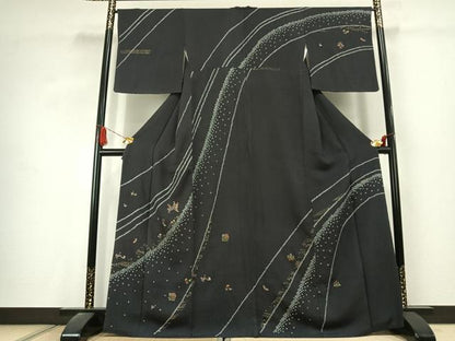 平和屋着物●訪問着　中国三大刺繍　相良刺繍　絞り　舞蝶花鳥文　金糸　金彩　三越扱い　正絹　逸品　AABK1582fy