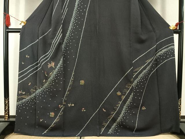 平和屋着物●訪問着　中国三大刺繍　相良刺繍　絞り　舞蝶花鳥文　金糸　金彩　三越扱い　正絹　逸品　AABK1582fy