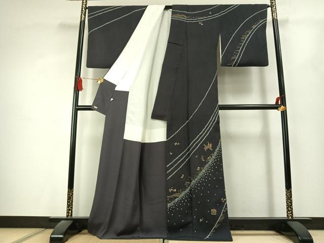 平和屋着物●訪問着　中国三大刺繍　相良刺繍　絞り　舞蝶花鳥文　金糸　金彩　三越扱い　正絹　逸品　AABK1582fy