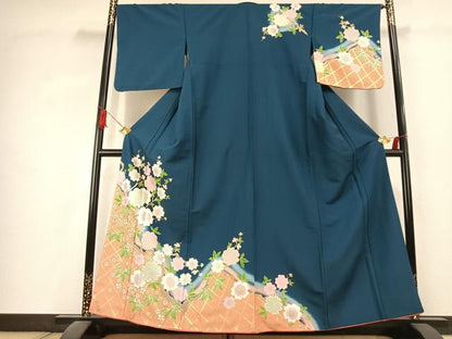 平和屋着物●訪問着　枝花文　暈し染め　金彩　胴抜き仕立て　正絹　逸品　AABK1583fy