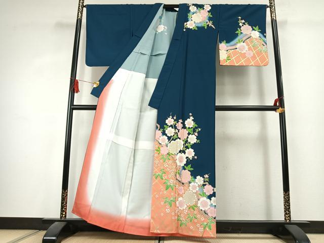 平和屋着物●訪問着　枝花文　暈し染め　金彩　胴抜き仕立て　正絹　逸品　AABK1583fy