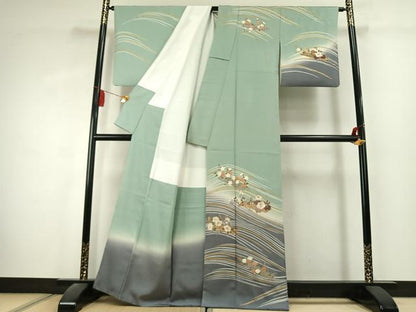 平和屋着物●訪問着　刺繍　草花文　暈し染め　金糸　金彩　正絹　逸品　AABK1586fy