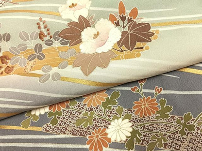 平和屋着物●訪問着　刺繍　草花文　暈し染め　金糸　金彩　正絹　逸品　AABK1586fy