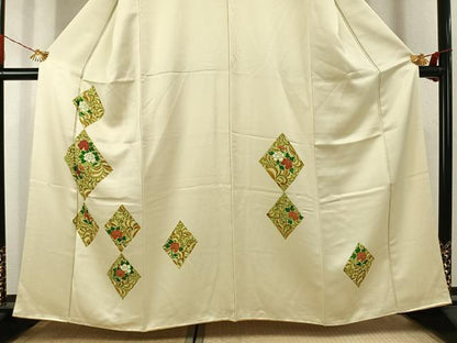 平和屋着物●訪問着　刺繍　草花文　正絹　逸品　AABK1588fy