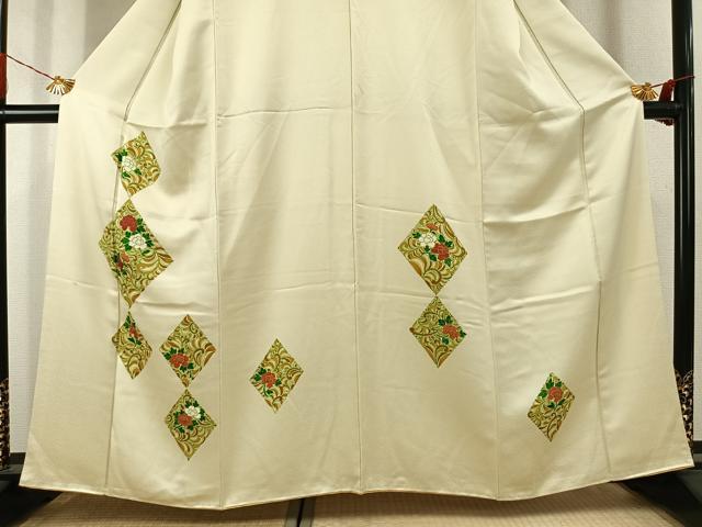 平和屋着物●訪問着　刺繍　草花文　正絹　逸品　AABK1588fy