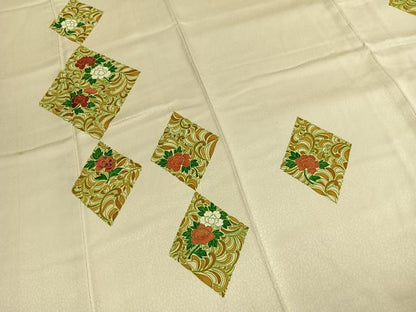 平和屋着物●訪問着　刺繍　草花文　正絹　逸品　AABK1588fy