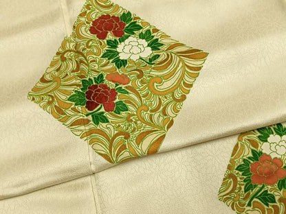 平和屋着物●訪問着　刺繍　草花文　正絹　逸品　AABK1588fy