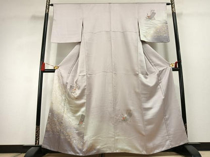 平和屋着物●訪問着　刺繍　草花文　暈し染め　金糸　金銀彩　正絹　逸品　AABK1591fy