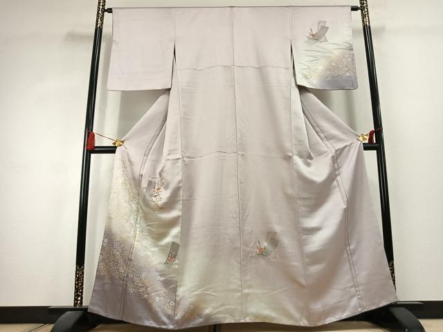 平和屋着物●訪問着　刺繍　草花文　暈し染め　金糸　金銀彩　正絹　逸品　AABK1591fy