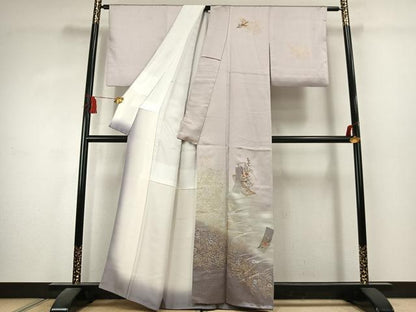 平和屋着物●訪問着　刺繍　草花文　暈し染め　金糸　金銀彩　正絹　逸品　AABK1591fy