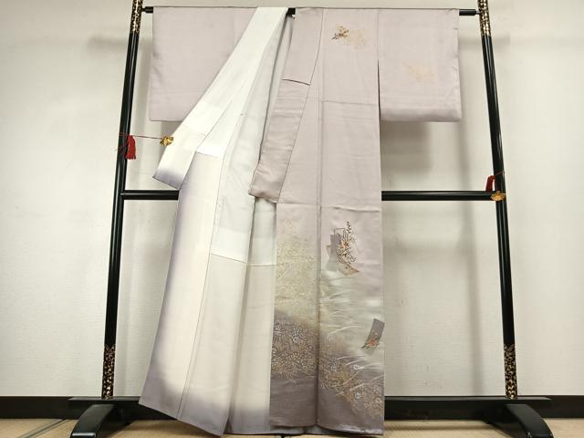平和屋着物●訪問着　刺繍　草花文　暈し染め　金糸　金銀彩　正絹　逸品　AABK1591fy