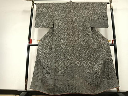 平和屋着物●江戸小紋　訪問着　毘沙門亀甲　草花文　黒地　正絹　逸品　未使用　AABK1592fy
