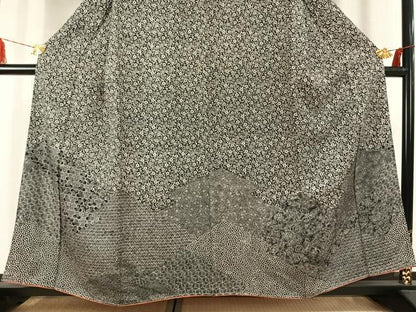 平和屋着物●江戸小紋　訪問着　毘沙門亀甲　草花文　黒地　正絹　逸品　未使用　AABK1592fy