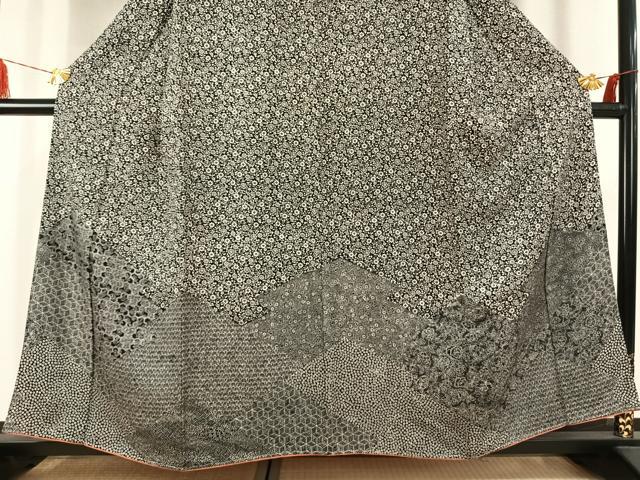 平和屋着物●江戸小紋　訪問着　毘沙門亀甲　草花文　黒地　正絹　逸品　未使用　AABK1592fy