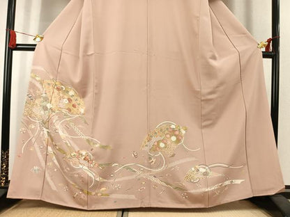 平和屋着物●豪華色留袖　駒刺繍　扇面花文　金糸　金彩　正絹　逸品　AABK1595fy