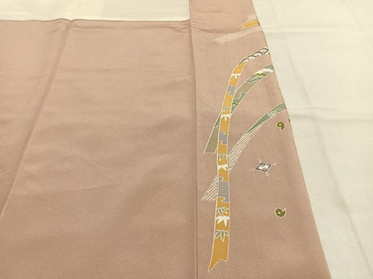 平和屋着物●豪華色留袖　駒刺繍　扇面花文　金糸　金彩　正絹　逸品　AABK1595fy