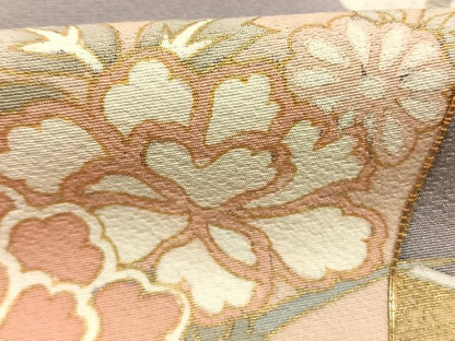 平和屋着物●色留訪問着　駒刺繍　草花文　金彩　ロング丈　正絹　逸品　AABK1596fy
