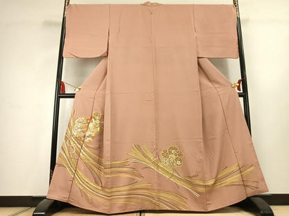 平和屋着物●豪華色留袖　駒刺繍　草花文　金彩　正絹　逸品　未使用　AABK1598fy