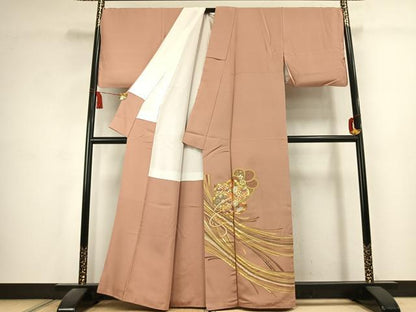 平和屋着物●豪華色留袖　駒刺繍　草花文　金彩　正絹　逸品　未使用　AABK1598fy
