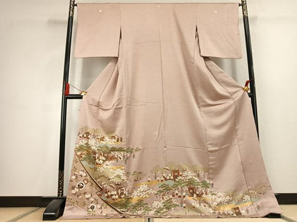 平和屋着物●豪華色留袖　御所車人物風景文　金彩　ロング丈　正絹　逸品　AABK1599fy