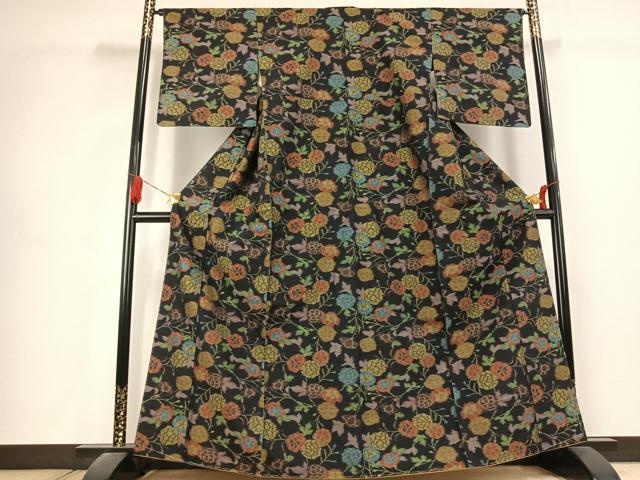 平和屋着物●上質な紬　草花文　伊勢丹扱い　正絹　逸品　未使用　AABK1603fy