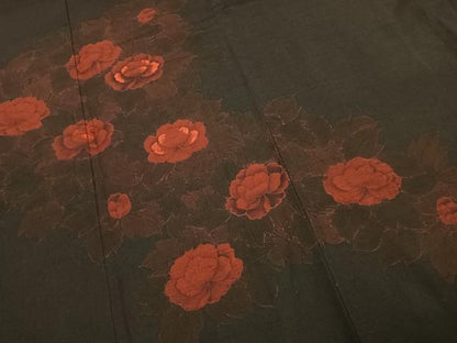 平和屋着物●訪問着　紬地　刺繍　草花文　正絹　逸品　AABK1604fy