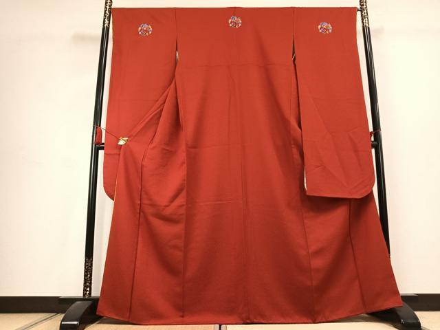 平和屋着物●振袖　紋意匠　緋色　洗える着物　AABK1605fy