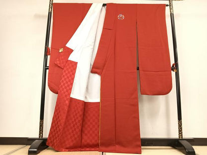 平和屋着物●振袖　紋意匠　緋色　洗える着物　AABK1605fy