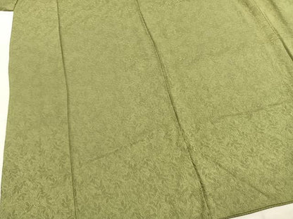 平和屋着物●上質な色無地　南天地紋　苗色　正絹　逸品　AABK1607fy