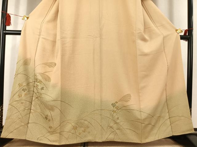 平和屋着物●訪問着　竹屋町刺繍　草葉文　暈し染め　金銀糸　金彩　正絹　逸品　AABK1608fy