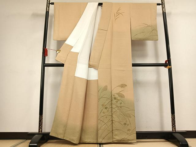 平和屋着物●訪問着　竹屋町刺繍　草葉文　暈し染め　金銀糸　金彩　正絹　逸品　AABK1608fy