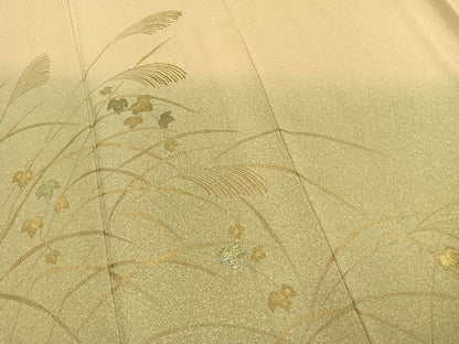 平和屋着物●訪問着　竹屋町刺繍　草葉文　暈し染め　金銀糸　金彩　正絹　逸品　AABK1608fy