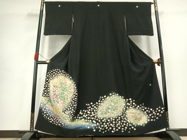平和屋着物●豪華黒留袖　友禅　作家物　花鳥文　暈し染め　正絹　逸品　AABK1610fy