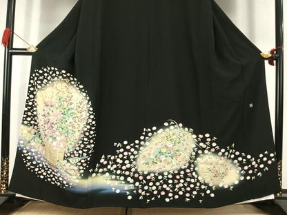 平和屋着物●豪華黒留袖　友禅　作家物　花鳥文　暈し染め　正絹　逸品　AABK1610fy