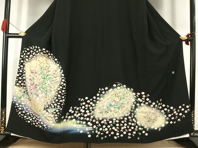 平和屋着物●豪華黒留袖　友禅　作家物　花鳥文　暈し染め　正絹　逸品　AABK1610fy