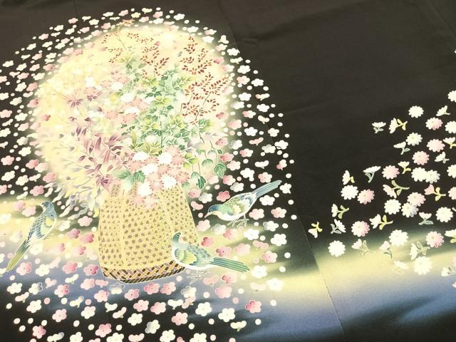 平和屋着物●豪華黒留袖　友禅　作家物　花鳥文　暈し染め　正絹　逸品　AABK1610fy