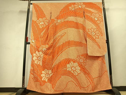 平和屋着物●豪華振袖　総絞り　草花文　正絹　逸品　AABK1611fy