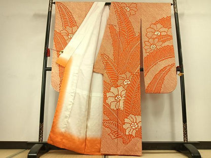 平和屋着物●豪華振袖　総絞り　草花文　正絹　逸品　AABK1611fy