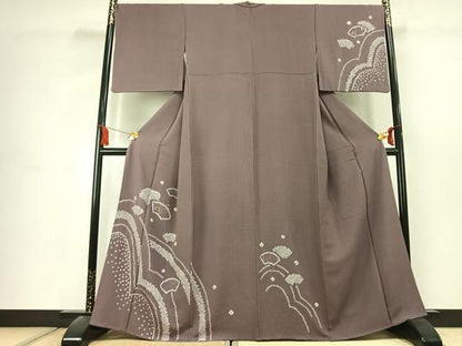 平和屋着物●訪問着　刺繍　絞り　地紙花文　金糸　反端付き　正絹　逸品　未使用　AABK1613fy
